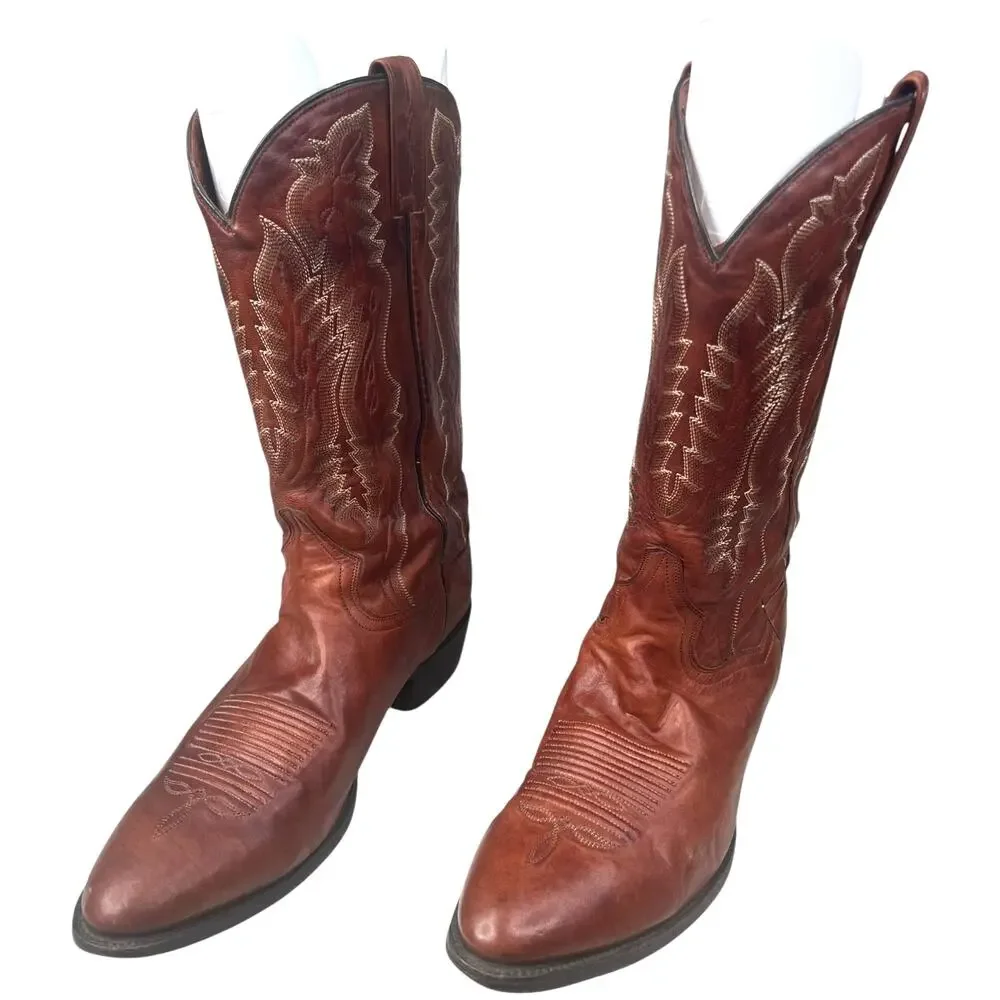 Vintage Dan Post Men’s Brown Leather Western Cowboy Boot Size US 9.5 EW